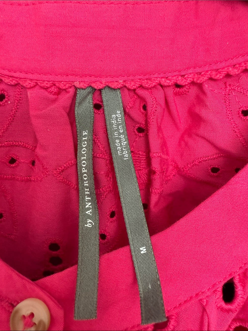 Anthropologie Hot Pink Eyelet Puff-Sleeve Mini Dress - Picture 2 of 2